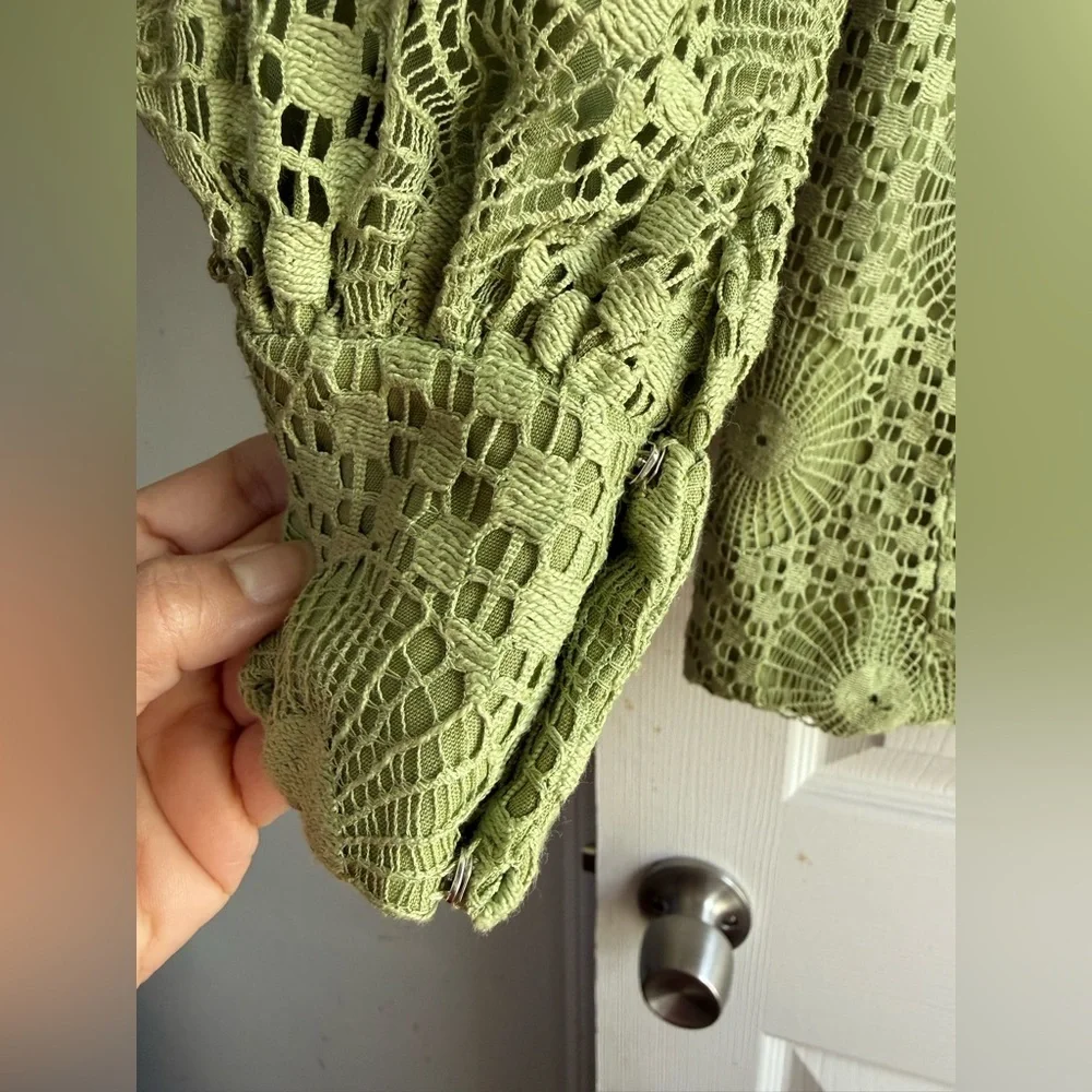 Vintage Lee Jordan Lace Crochet Jacket Blouse Sage Green Button Front Cottagecor